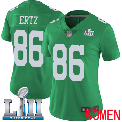 Women Philadelphia Eagles #86 Zach Ertz Limited Green Rush Vapor Untouchable NFL Jersey Super Bowl LII Football